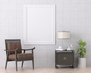 3D Mockup photo frame in Modern interior of living room