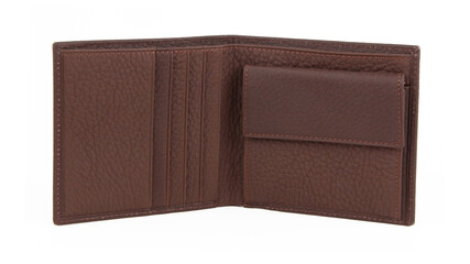 New brown open wallet of cattle leather isolated