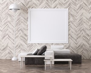 3D Mockup photo frame in Modern interior of living room