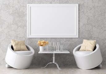 3D Mockup photo frame in Modern interior of living room