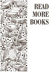 Read more books, vintage banner with textbooks
