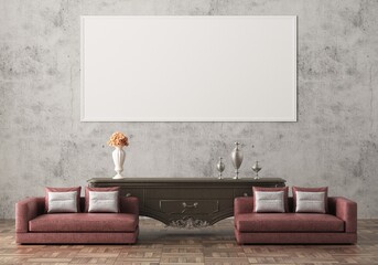 3D Mockup photo frame in Modern interior of living room