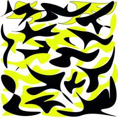 Camouflage pattern in the form of yellow and black spots on a light background. Youth coloring. Fashionable. Creative.