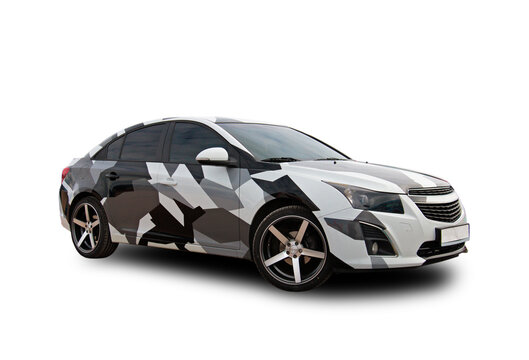 American car. Camouflage. White background.
