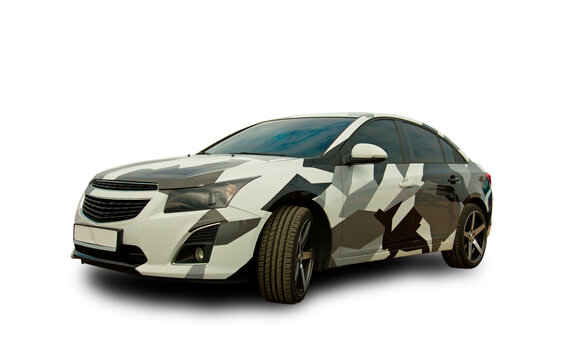 American car. Camouflage. White background.