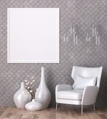 3D Mockup photo frame in Modern interior of living room