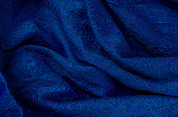 Folds Blue Textured Fabric Background Close up
