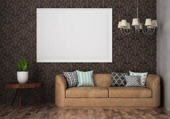 3D Mockup photo frame in Modern interior of living room