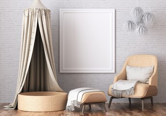 3D Mockup photo frame in Modern interior of living room