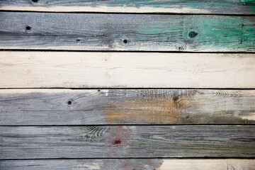 Obraz premium Blue and white old wooden background. Flat lay. Top view.