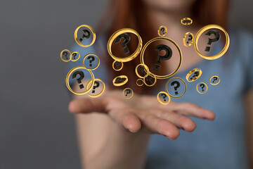 solving problem with digital question marks 3D rendering