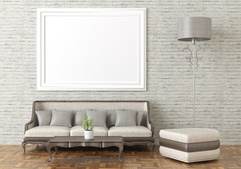 Fototapeta premium 3D Mockup photo frame in Modern interior of living room