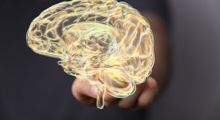 Creative background, the human brain on a blue background, the hemisphere