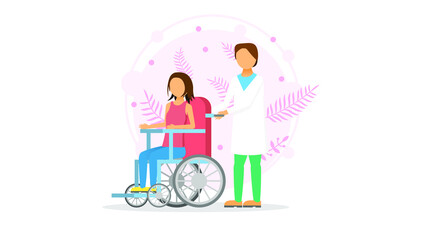 Abstract Flat Medic Man Rolls A Wheelchair With A Woman Cartoon People Character Concept Illustration Vector Design Style Healthcare Medical Foot Problems