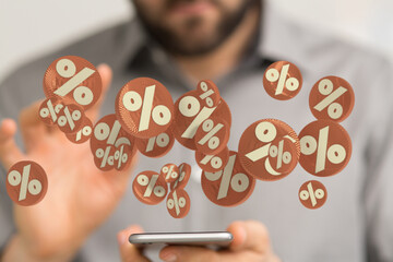 Sales icons floating in the air 3D rendering