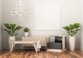 3D Mockup photo frame in Modern interior of living room