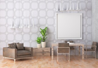 3D Mockup photo frame in Modern interior of living room