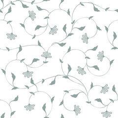 seamless pattern of flowers, branches and leaves