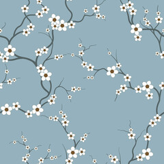seamless pattern of flowers, branches and leaves