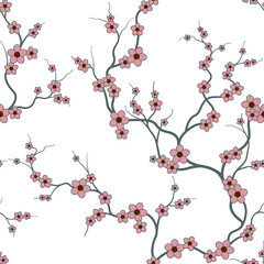 seamless pattern of flowers, branches and leaves