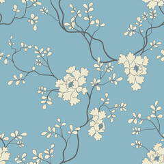 seamless pattern of flowers, branches and leaves