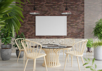 3D Mockup photo frame in Modern interior of dining room
