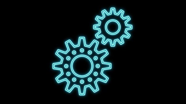 Neon Glowing Rotating Gear Cogwheel Engine Motor Icon Business Sign Line Vector Animation Isolated Background