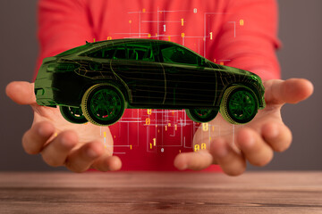 Wireframe rendering of autonomous electric car