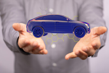 Autonomous car with HUD graphic of Navigation system driving