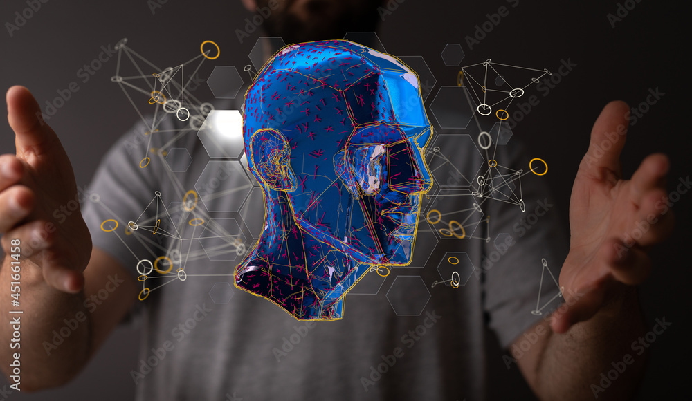 Poster human head and brain.deep learning , machine learning and artificial intelligence , ai technology,