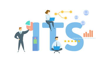 ITS, Intermarket Trading System. Concept with keyword, people and icons. Flat vector illustration. Isolated on white.