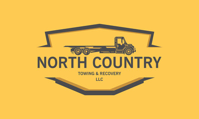 North country, Towing and Recovery LCC Vintage Logo, Breakdown cover. Recovery service, Design vector isolated on black background. [Converted]