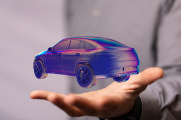 Autonomous car with HUD graphic of Navigation system driving