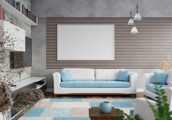 3D Mockup photo frame in Modern interior of living room