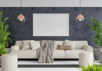 3D Mockup photo frame in Modern interior of living room