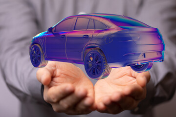 Autonomous car with HUD graphic of Navigation system driving