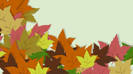 Obraz premium Fall vibes. AUTUMN DECOR. Set of dried colorful leaves, characteristic of the time. Space for design. Typical fall season atmosphere. Card art ideas. Multicolored color palette.