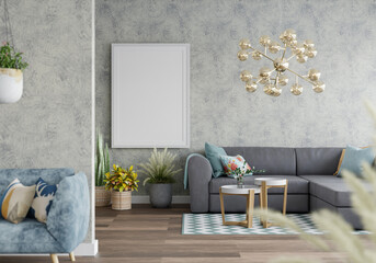 3D Mockup photo frame in Modern interior of living room