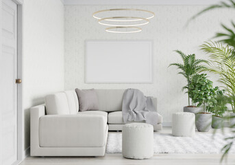 Fototapeta premium 3D Mockup photo frame in Modern interior of living room