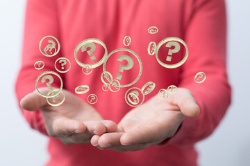 Businessman solving problem with digital question marks 3D rendering