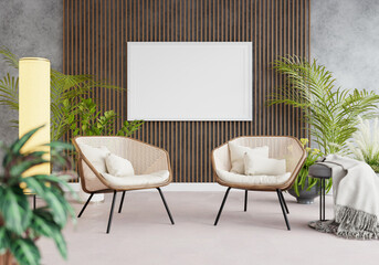 3D Mockup photo frame in Modern interior of living room