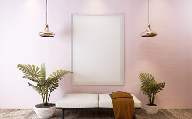 3D Mockup photo frame in Modern interior of living room