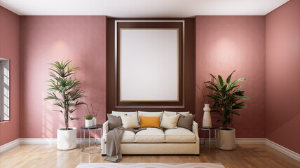 3D Mockup photo frame in Modern interior of living room