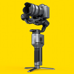 3-axis gimbal stabilization system with nonexistent mirrorless camera isolated © boule1301