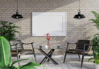 3D Mockup photo frame in Modern interior of living room