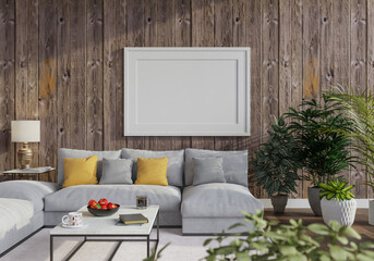 3D Mockup photo frame in Modern interior of living room