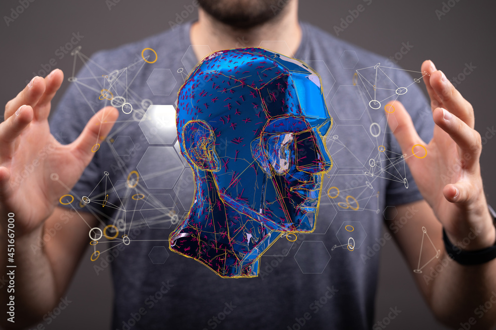 Canvas Prints abstract polygonal human face, 3d illustration of a cyborg head construction