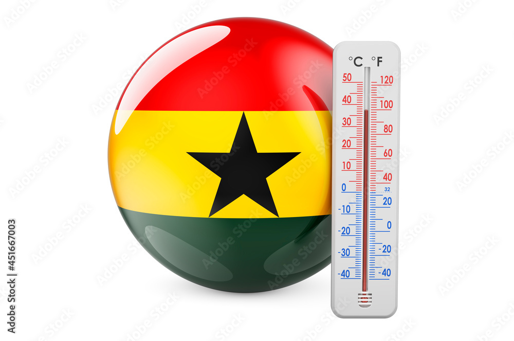 Poster ghanaian flag with thermometer. 3d rendering