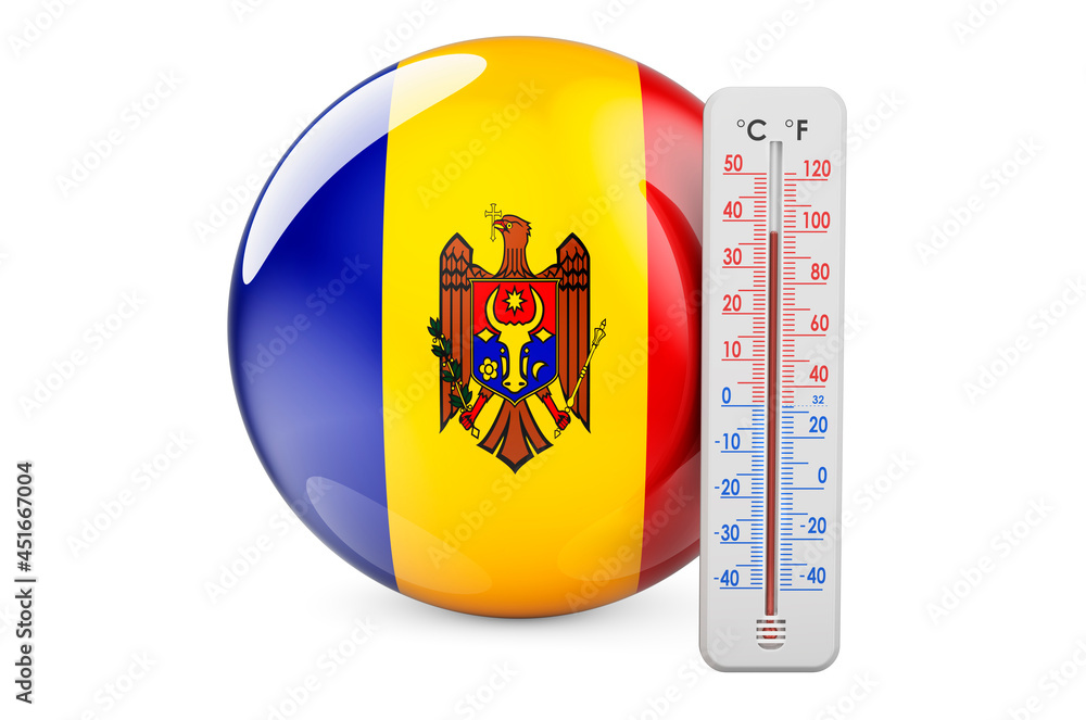 Poster moldovan flag with thermometer. 3d rendering
