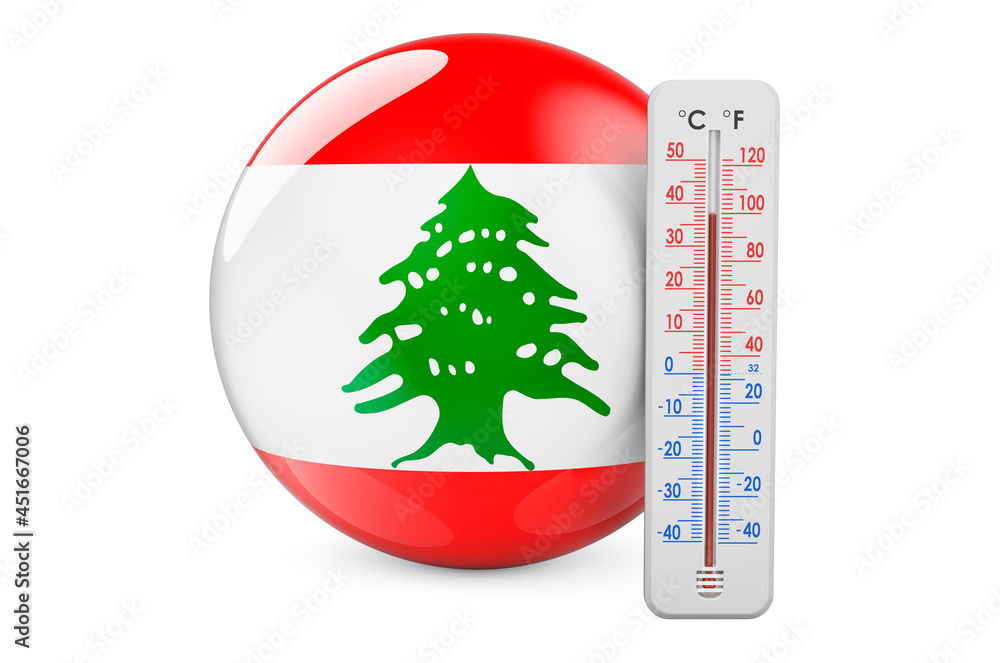 Poster lebanese flag with thermometer. 3d rendering
